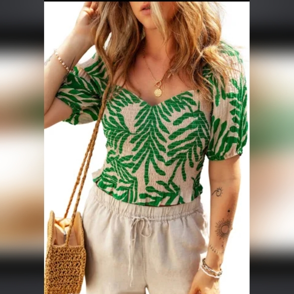 Box Top - Tropical Leaf Denim
